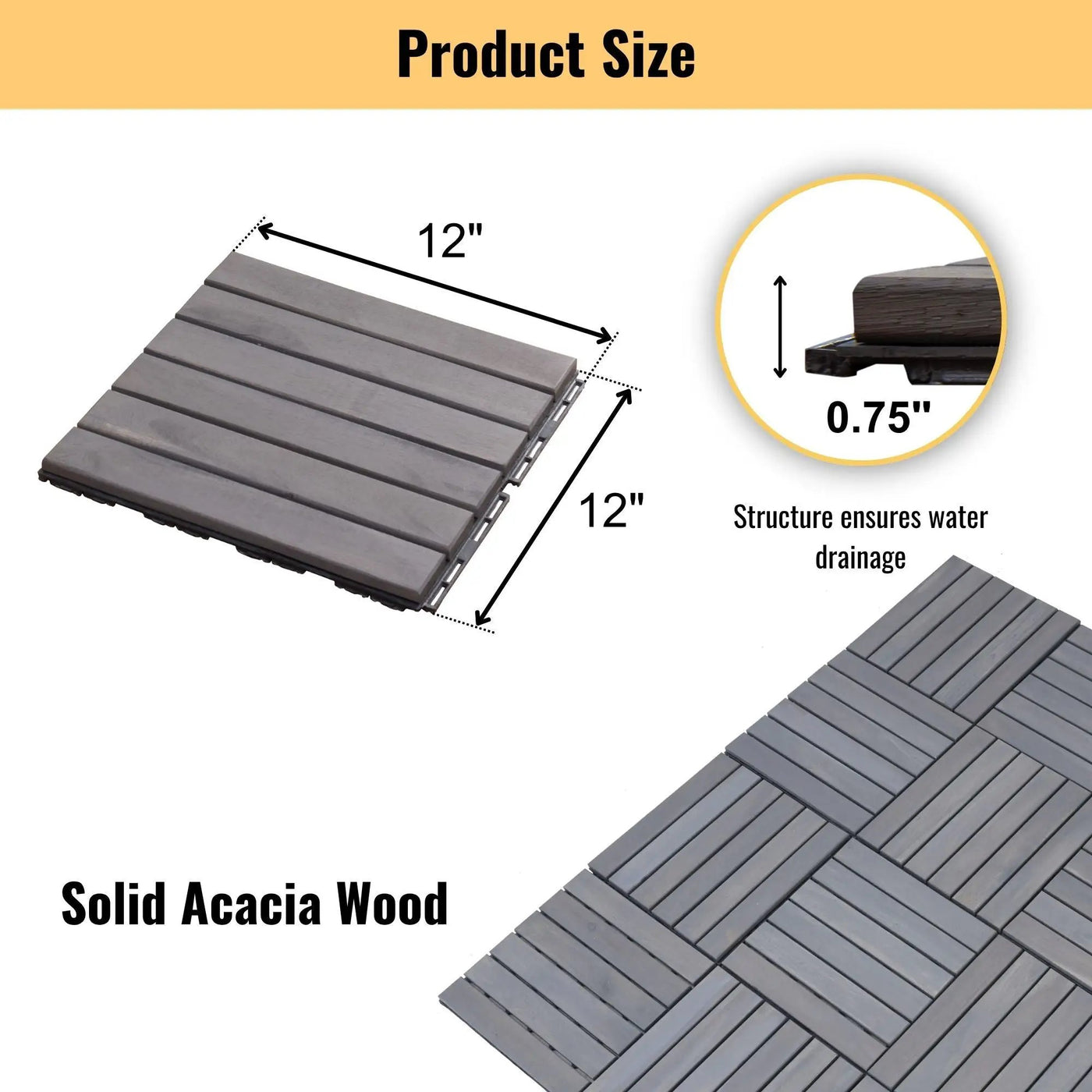 Interlocking Deck Tiles Striped Pattern Waterproof Brown by HouseOfZazla