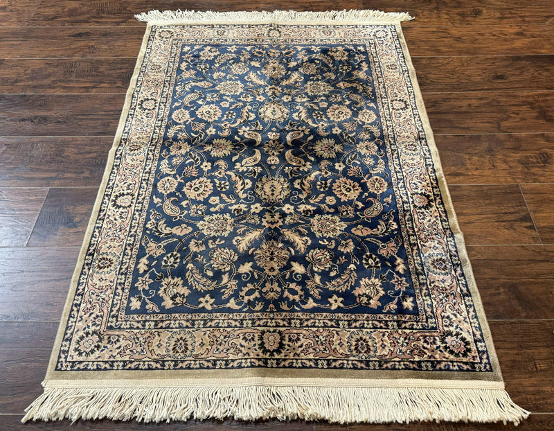 Vintage Art Silk Rug 3x4, Traditional Oriental Persian Design Rug, Belgium Power Loomed Rug, Navy Blue by Jewel Rugs