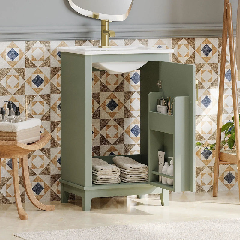 Modern Small Bathroom Vanity Cabinet With Ceramic Basin, Ample Storage, 1 Soft Close Door by HouseOfZazla