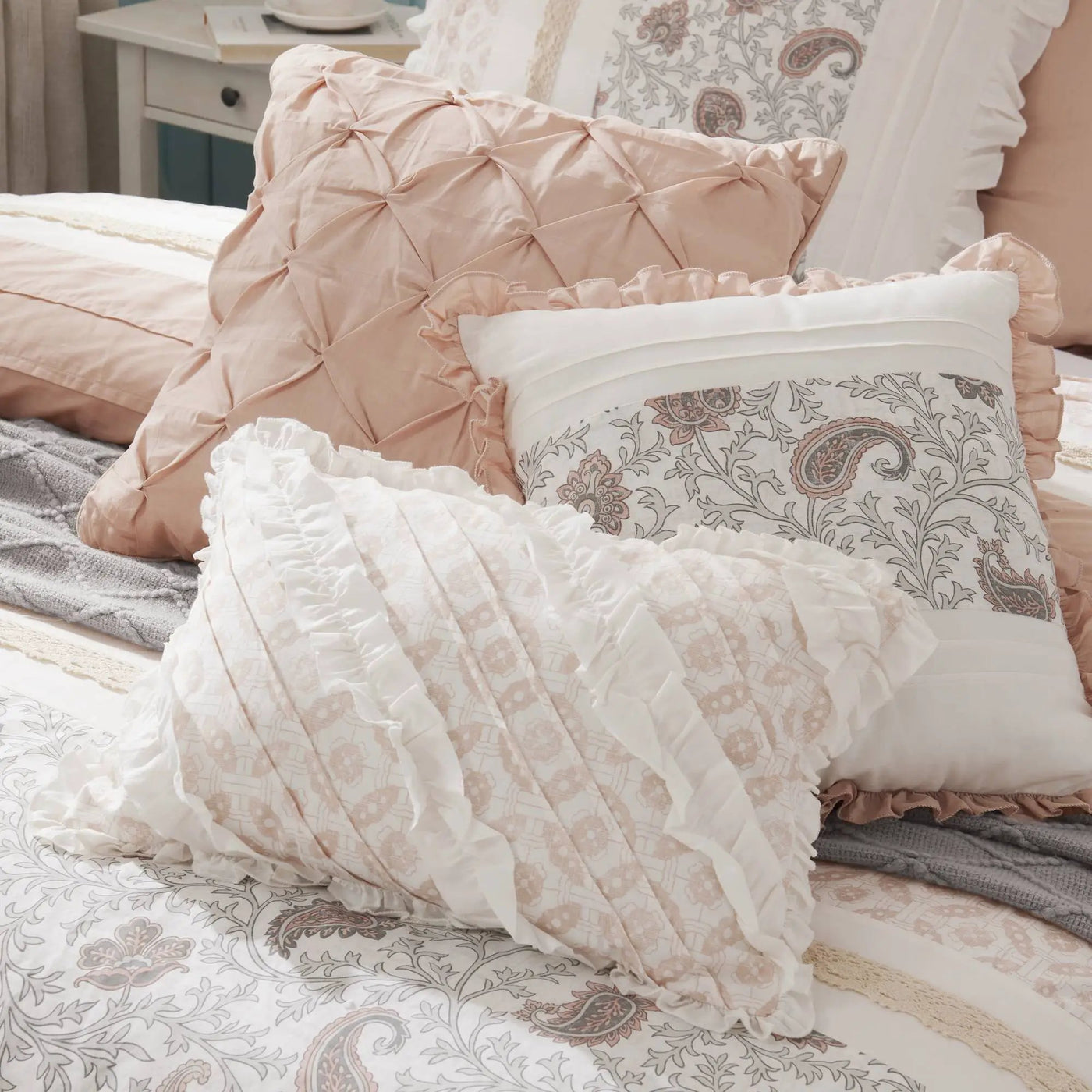 9 Piece Cotton Percale Comforter Set Blush by HouseOfZazla