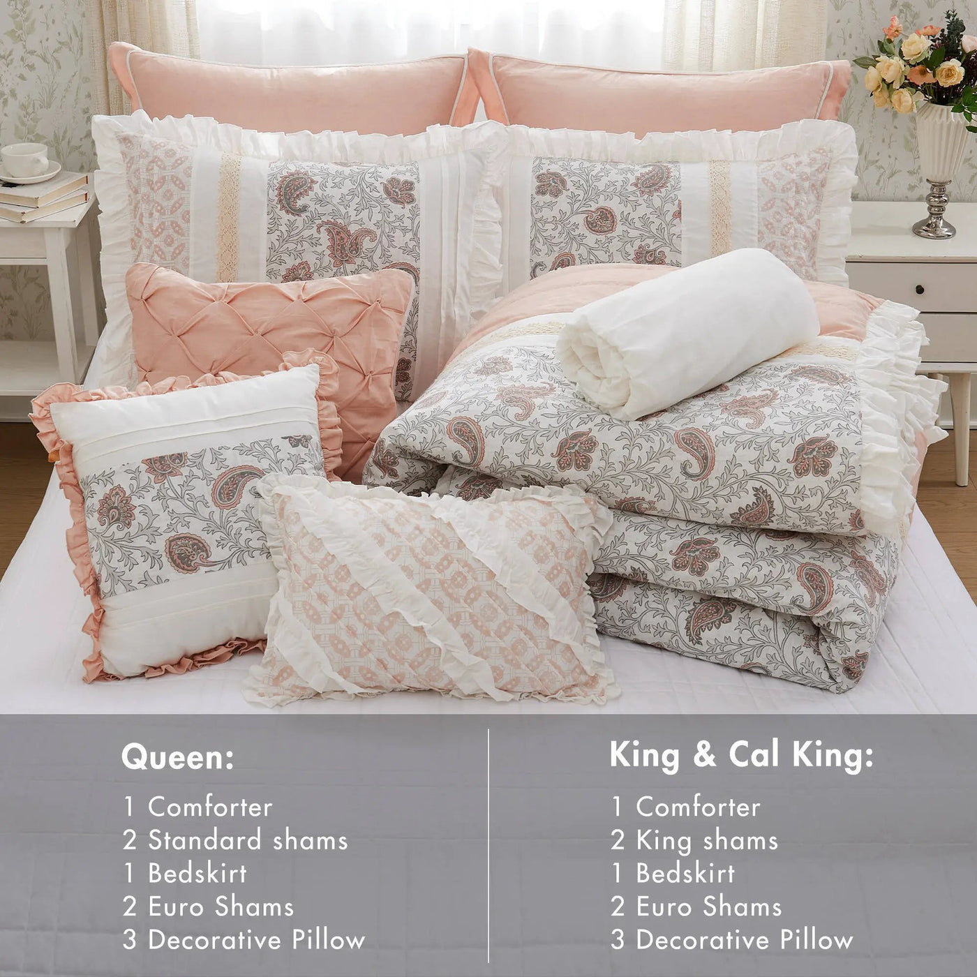 9 Piece Cotton Percale Comforter Set Blush by HouseOfZazla
