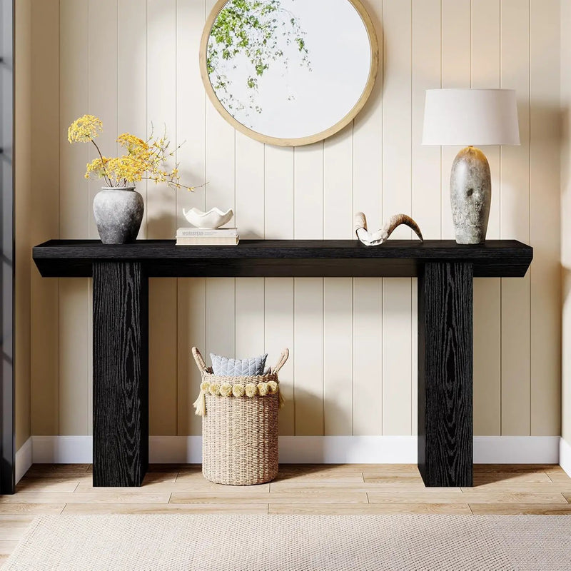 Extra Long Narrow Console Table For Entryway & Hallway - Black / White Print by HouseOfZazla