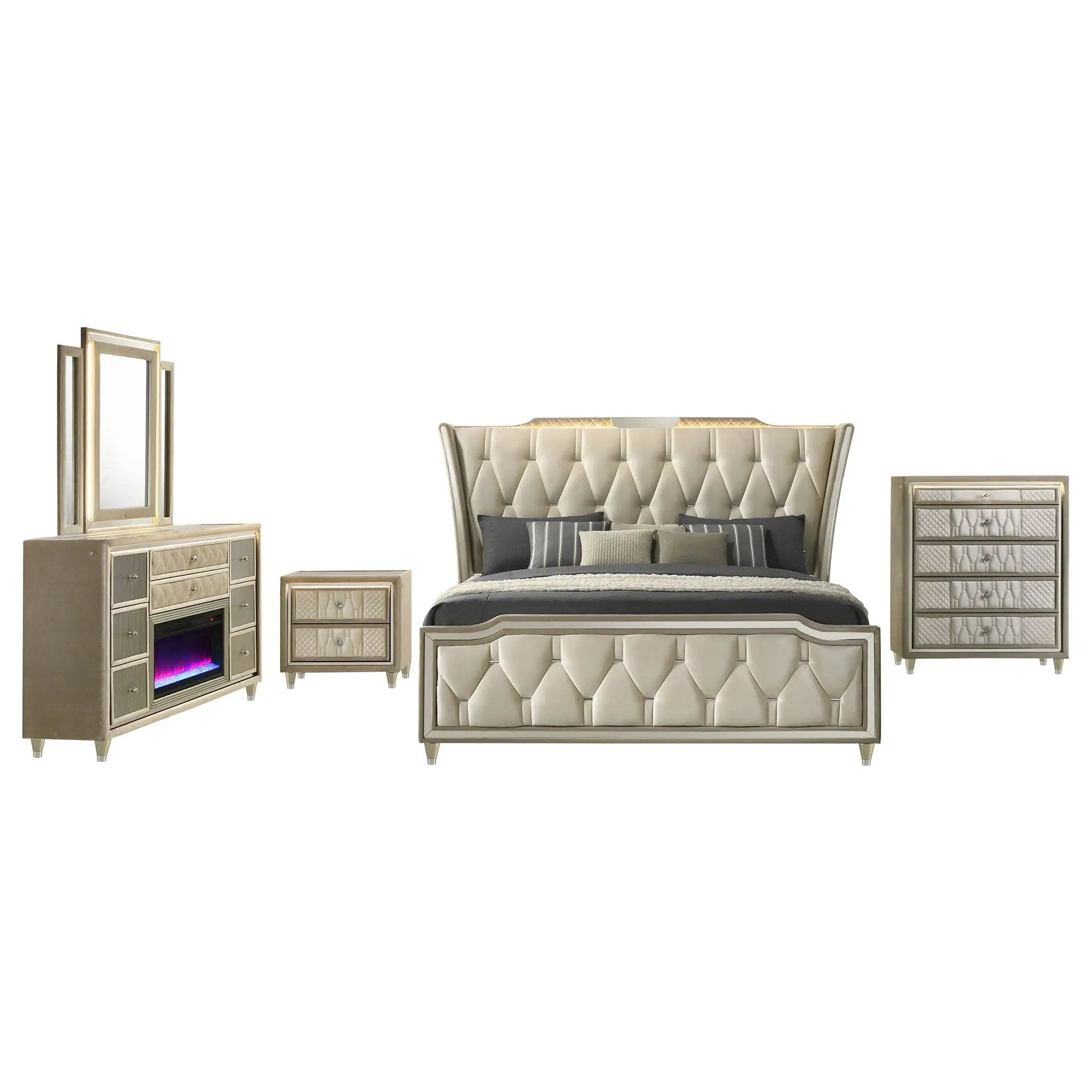 Lorient 5-piece Eastern King Bedroom Set Ivory and Camel by Unique Piece Furniture