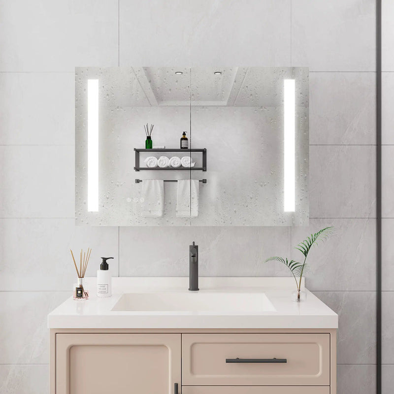 LED Medicine Cabinet With Mirror, Double Door With Defogger, Dimmer, Surface Mount by HouseOfZazla
