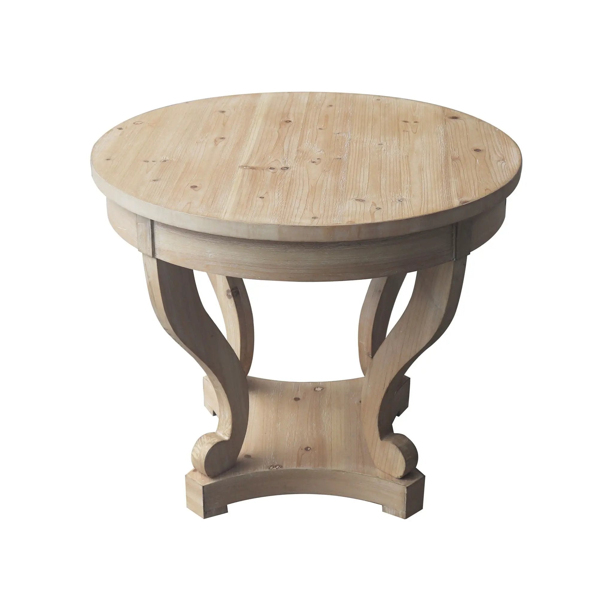 Curved Legs Farmhouse Style Small Size Round Dining Table End Table Side Table Coffee Table For Dinette, Kitchen, Dining Room Or Living Room - Natural Wood Grain Distressed by HouseOfZazla