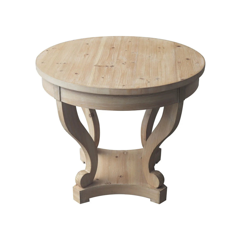 Curved Legs Farmhouse Style Small Size Round Dining Table End Table Side Table Coffee Table For Dinette, Kitchen, Dining Room Or Living Room - Natural Wood Grain Distressed by Unique Piece Furniture