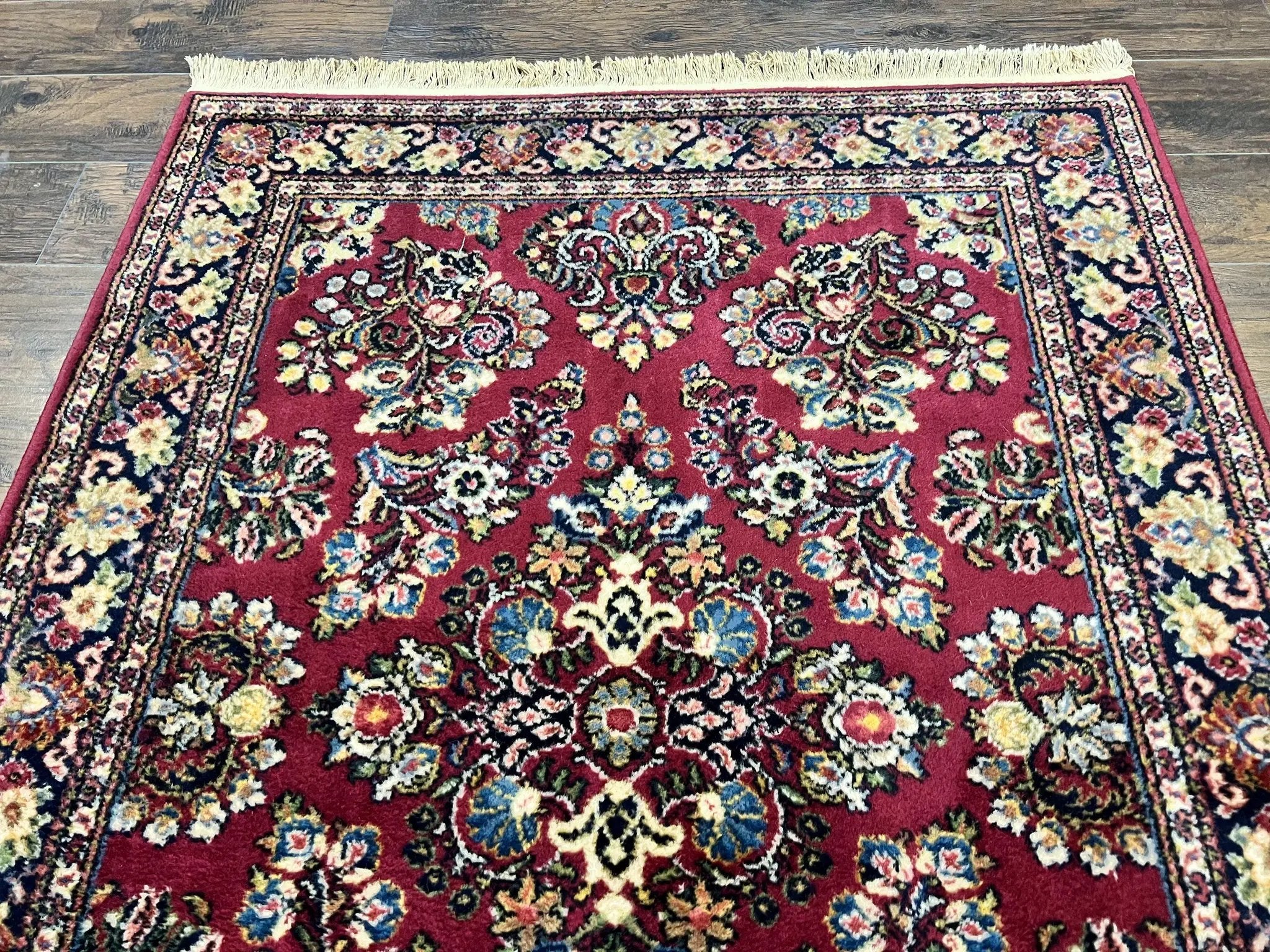 Karastan Rug 4.6 x 6 Lanamar Sarouk #5528, Red Wool Karastan Oriental Carpet, Discontinued, Antique, Wool Pile by Jewel Rugs