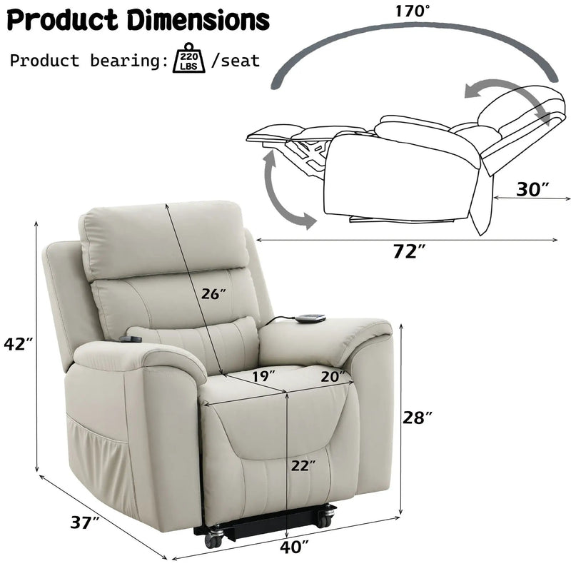 Marsha Silicone Synthetic Leather Power Motion Recliner with Lift Heating Massage Chair - Light Gray by HouseOfZazla