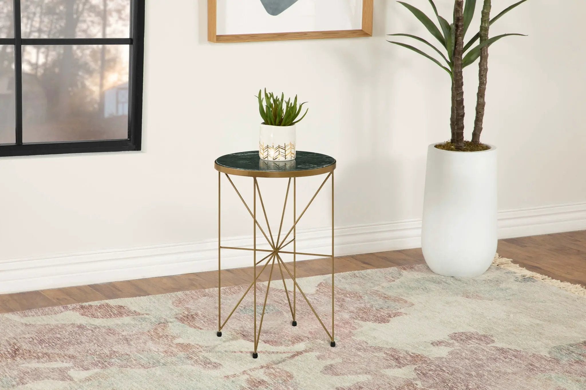Eliska Round Green Marble Top Accent Side Table Antique Gold by Unique Piece Furniture