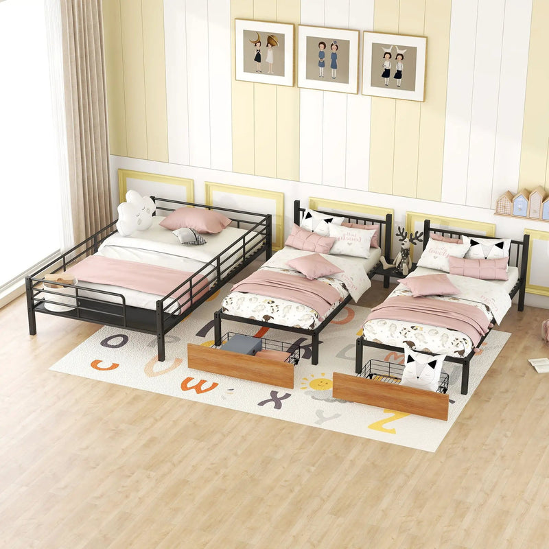 Full Over Twin-Twin Triple Bunk Bed With Drawers And Staircase - Black by Unique Piece Furniture