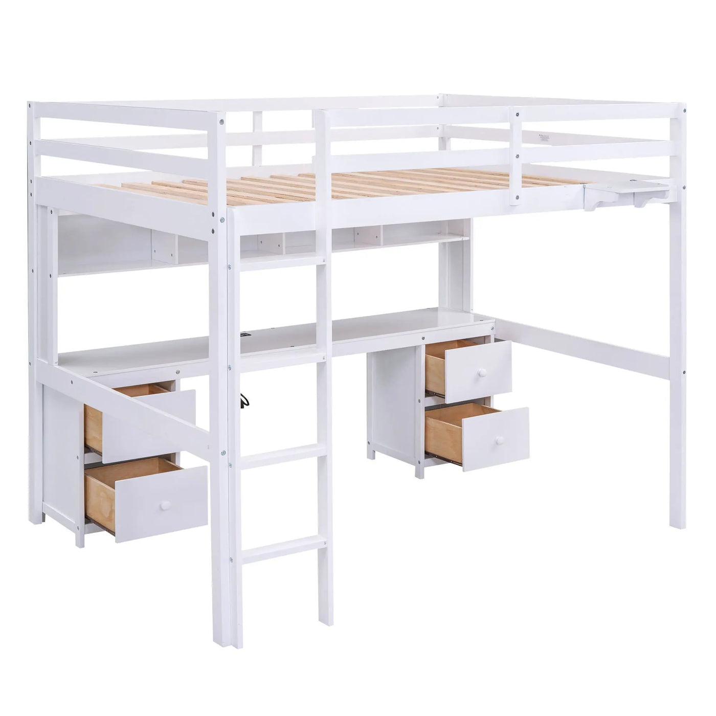 Loft Bed With Desk, Cabinets, Drawers, Charging Station And Bedside Tray by HouseOfZazla