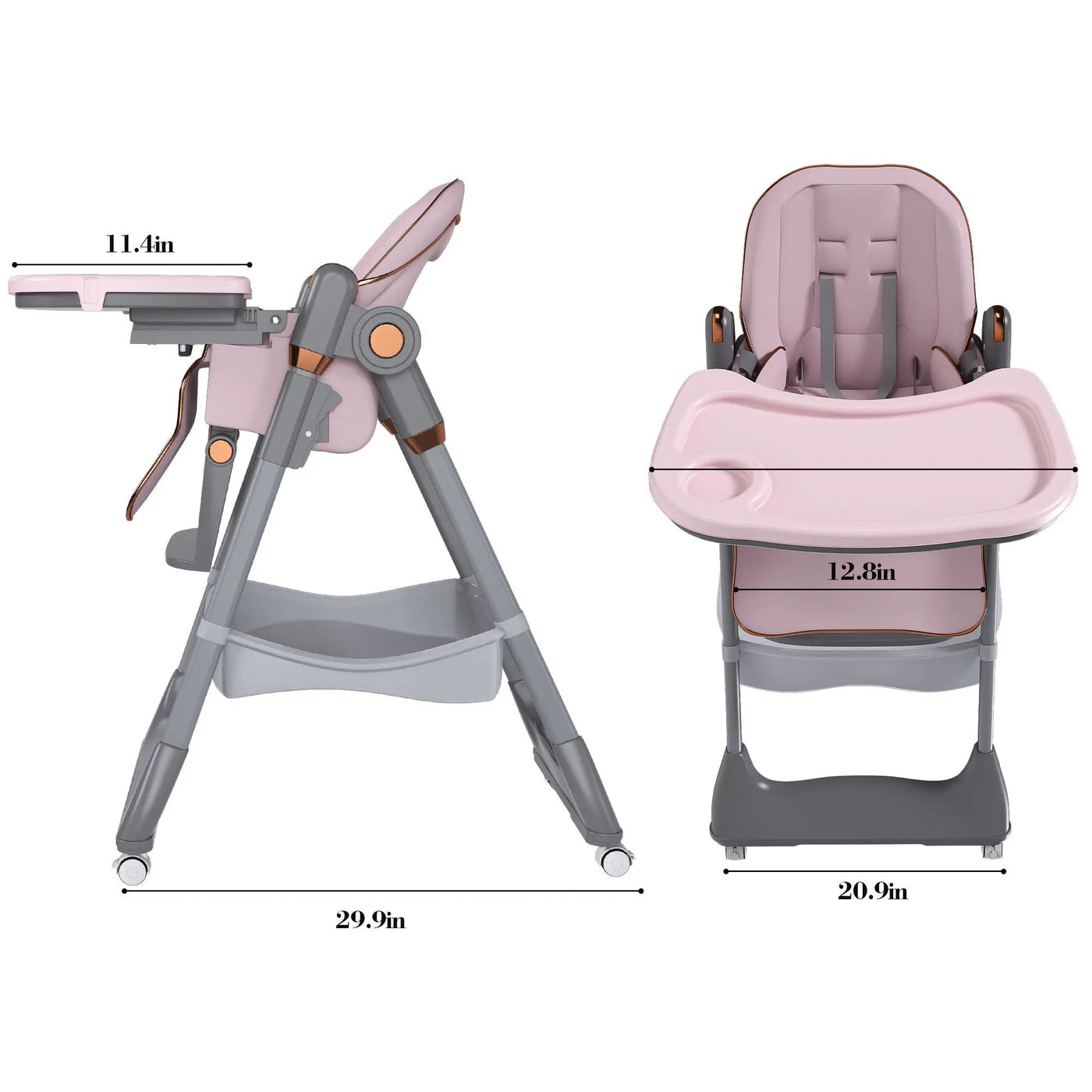 Adjustable Baby High Chair 0-6 Years, Portable Infant Feeding Seat With Safety Belt, Silent Lockable Wheels by HouseOfZazla