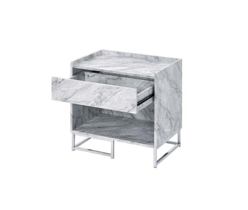Azrael - Accent Table - White Printed Faux Marble & Chrome by Unique Piece Furniture