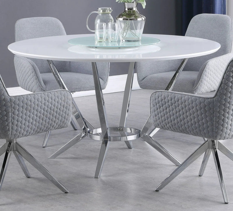 Abby Round 54-inch Lazy Susan Dining Table White High Gloss by Unique Piece Furniture