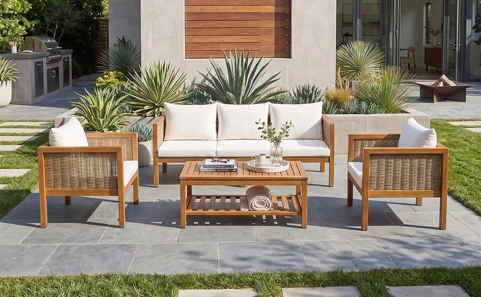 4 Pieces Patio Sofa Set - Outdoor Seating Group for 5 by HouseOfZazla