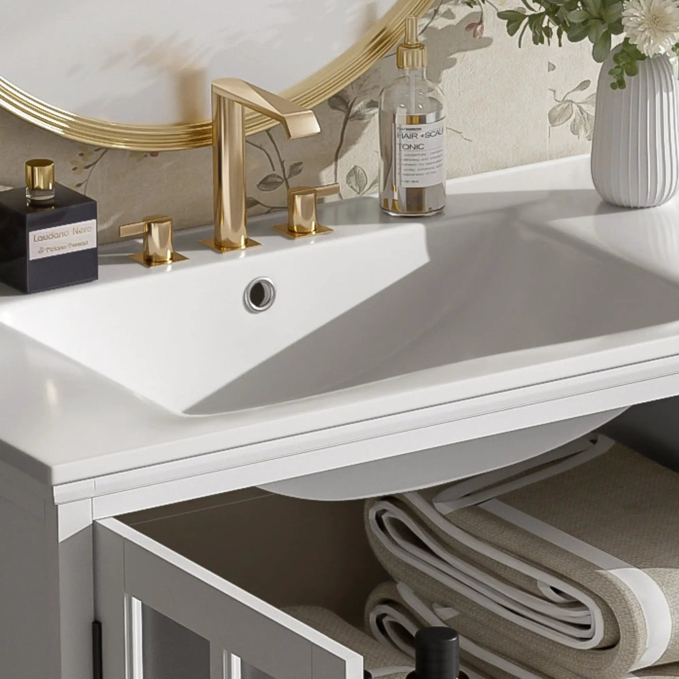 Modern Bathroom Vanity With Ceramic Sink, Tempered Blurred Glass Doors by HouseOfZazla