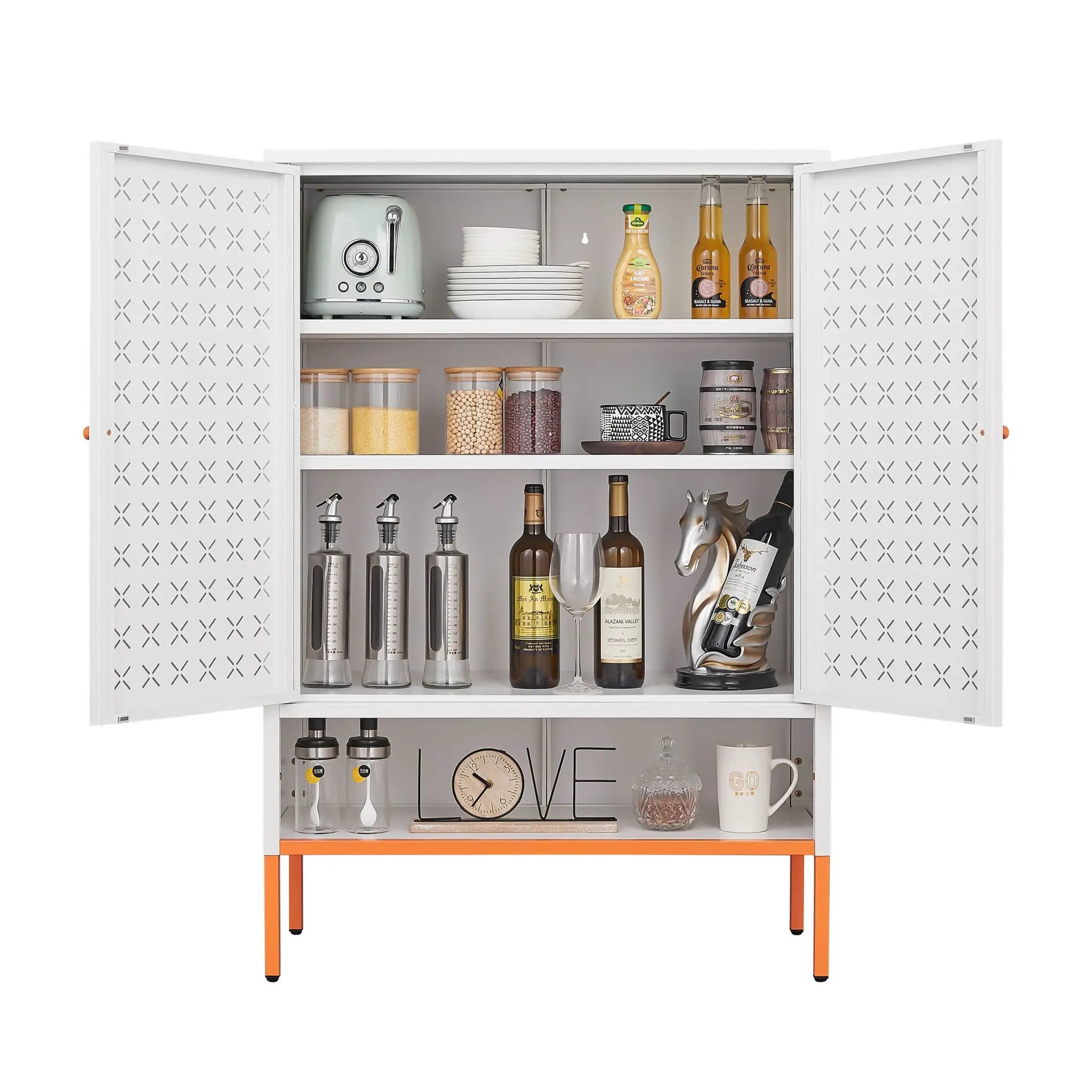 Grid Double Door Shoe Cabinet With Adjustable Compartments And Moisture-Proof Design In Metal by Unique Piece Furniture