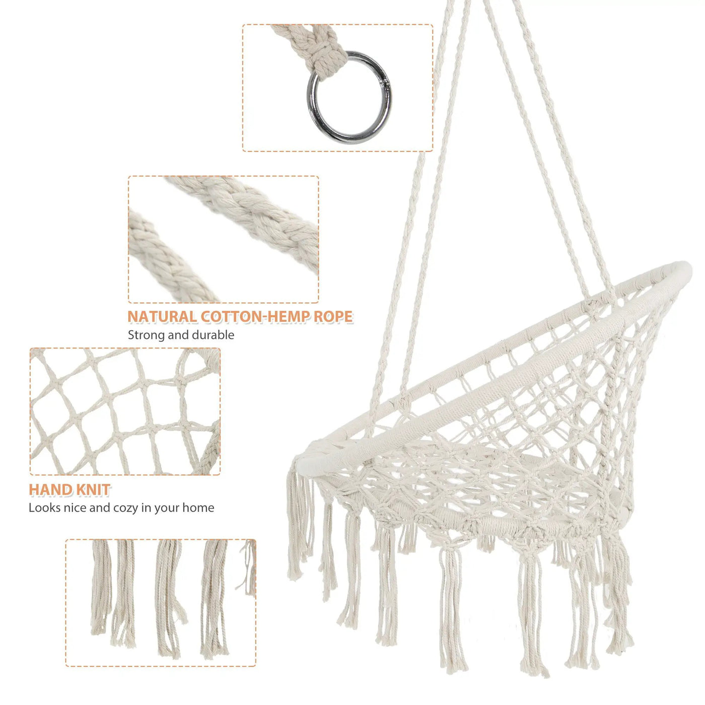 Macrame Hanging Hammock Chair, Rope Swing For Indoor And Outdoor Use by Unique Piece Furniture
