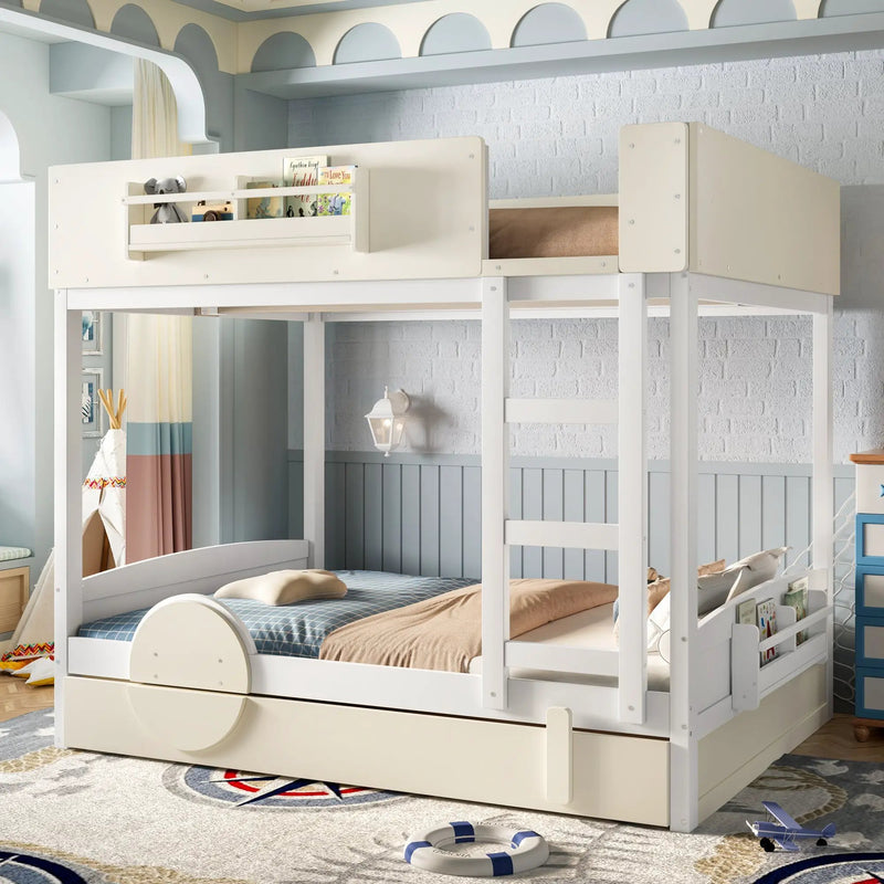 Full Bunk Bed with Trundle, Wood Bunk Bed Frame with Bookshelf by HouseOfZazla