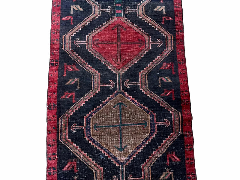 3 X 7 Handmade Wool Tribal Runner Rug Geometric Red Blue Boho Organic Dyes by Jewel Rugs