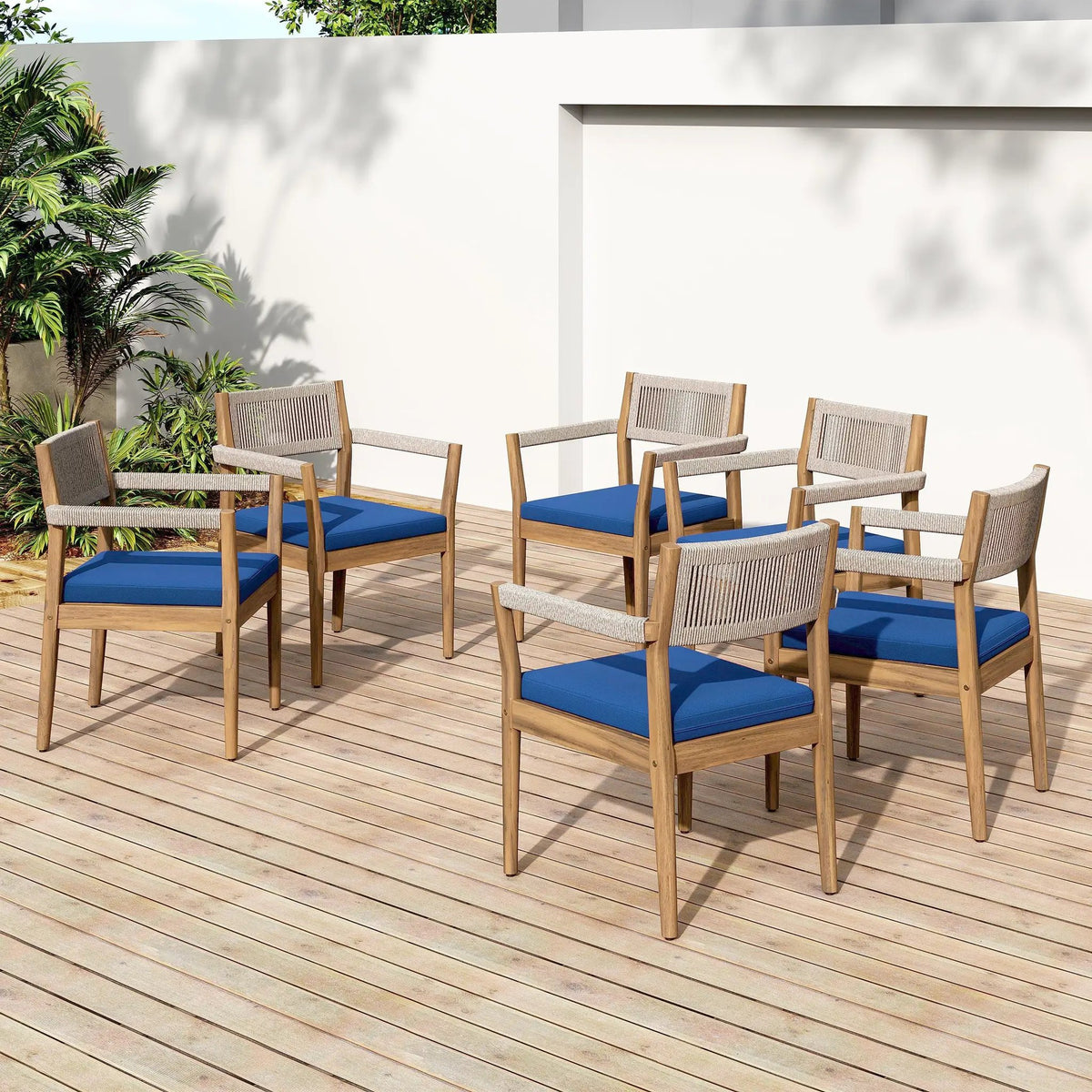 Braided Acacia Wood Outdoor Dining Chairs Set of 4 by HouseOfZazla