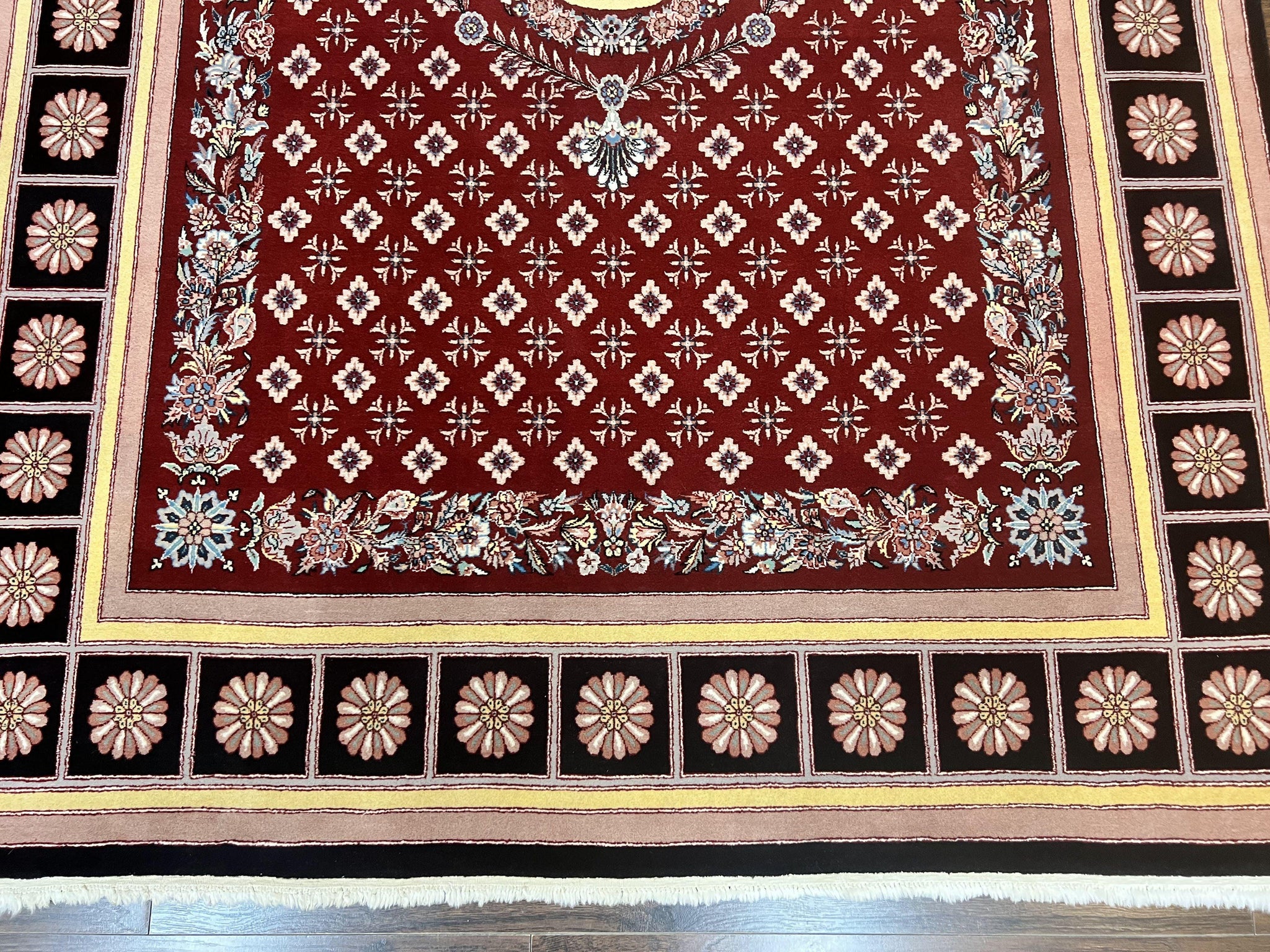 Pakistani Rug 6x9, European Aubusson Design, Wool Handmade Vintage Carpet, Dark Red, 6 x 9 Medium Sized Rug by Jewel Rugs