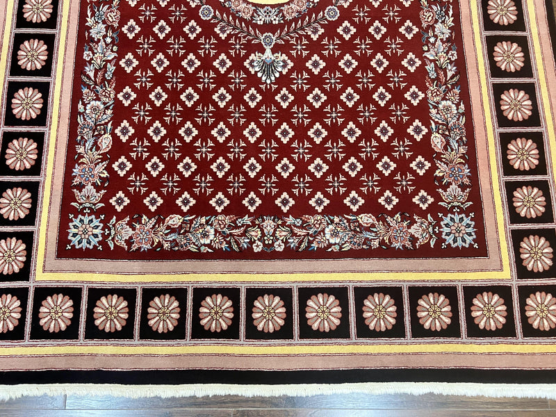 Pakistani Rug 6x9, European Aubusson Design, Wool Handmade Vintage Carpet, Dark Red, 6 x 9 Medium Sized Rug by Jewel Rugs