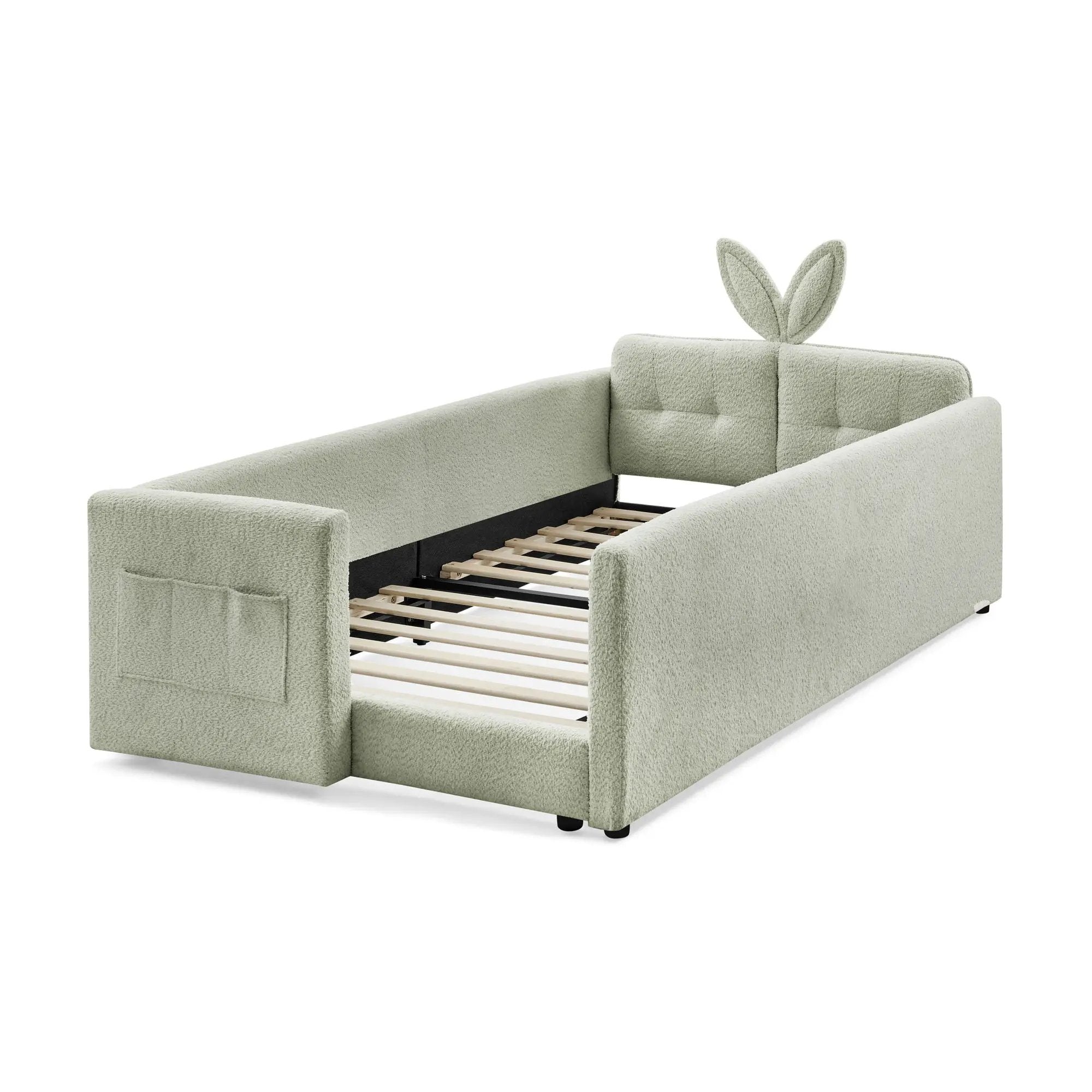 Cute Rabbit Ear Upholstered Platform Bed Frame With Safety Rail by Unique Piece Furniture