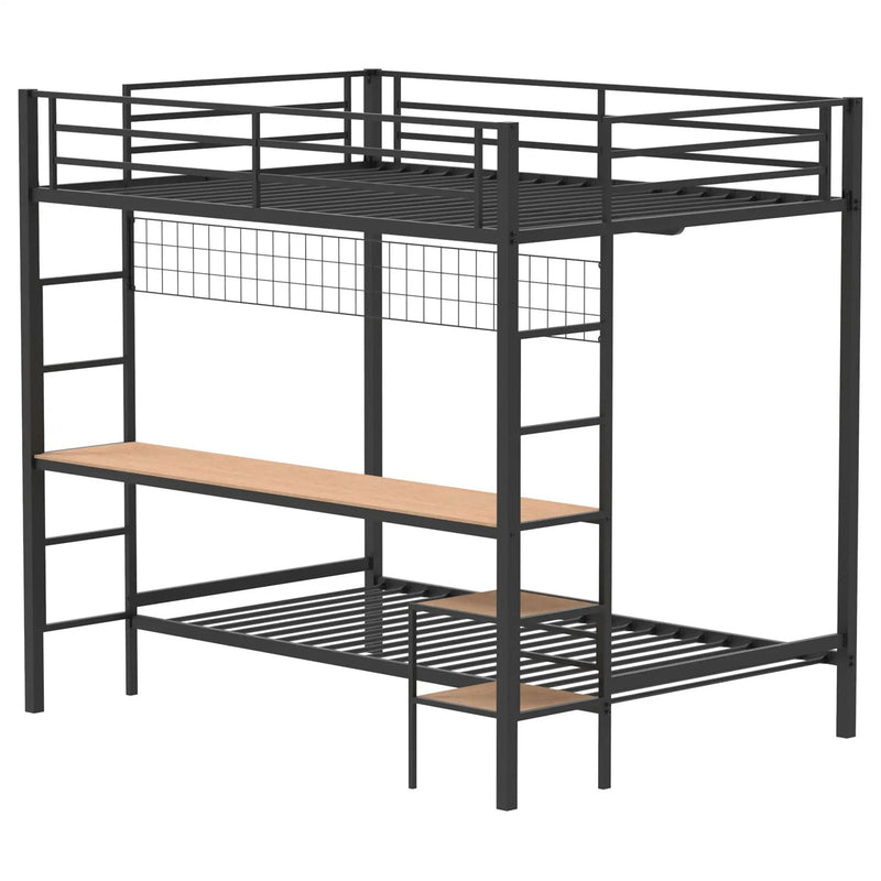 Bettoni Metal Full Over Twin Workstation Bunk Bed Matte Black by Unique Piece Furniture