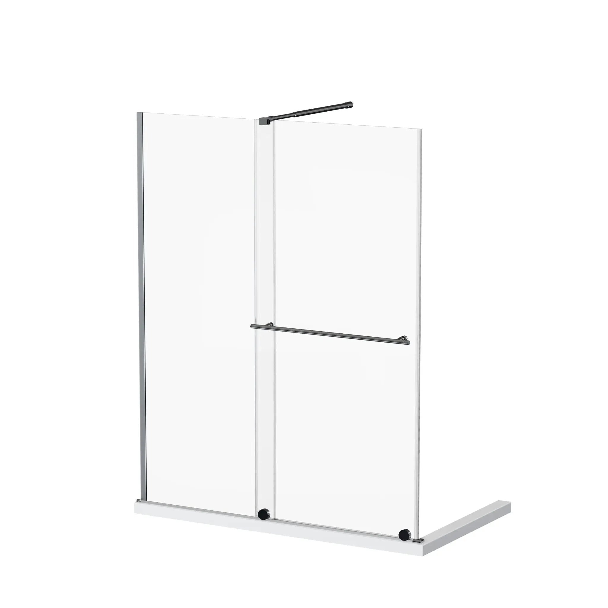 Frameless Shower Door Single Sliding, Adjustable Zinc Roller Rail - Chrome by HouseOfZazla