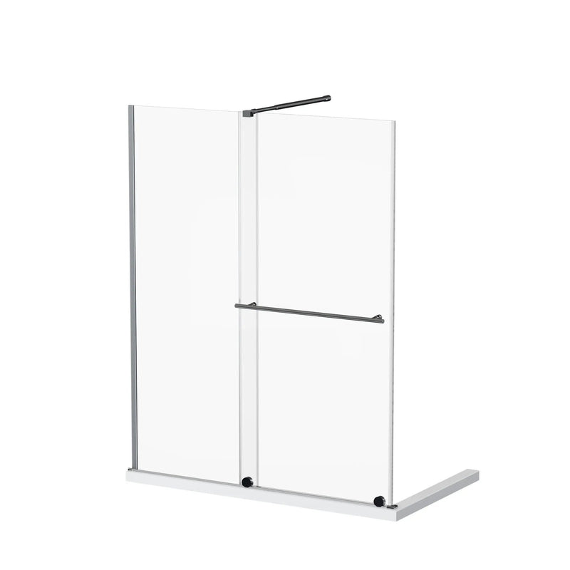 Frameless Shower Door Single Sliding, Adjustable Zinc Roller Rail - Chrome by HouseOfZazla