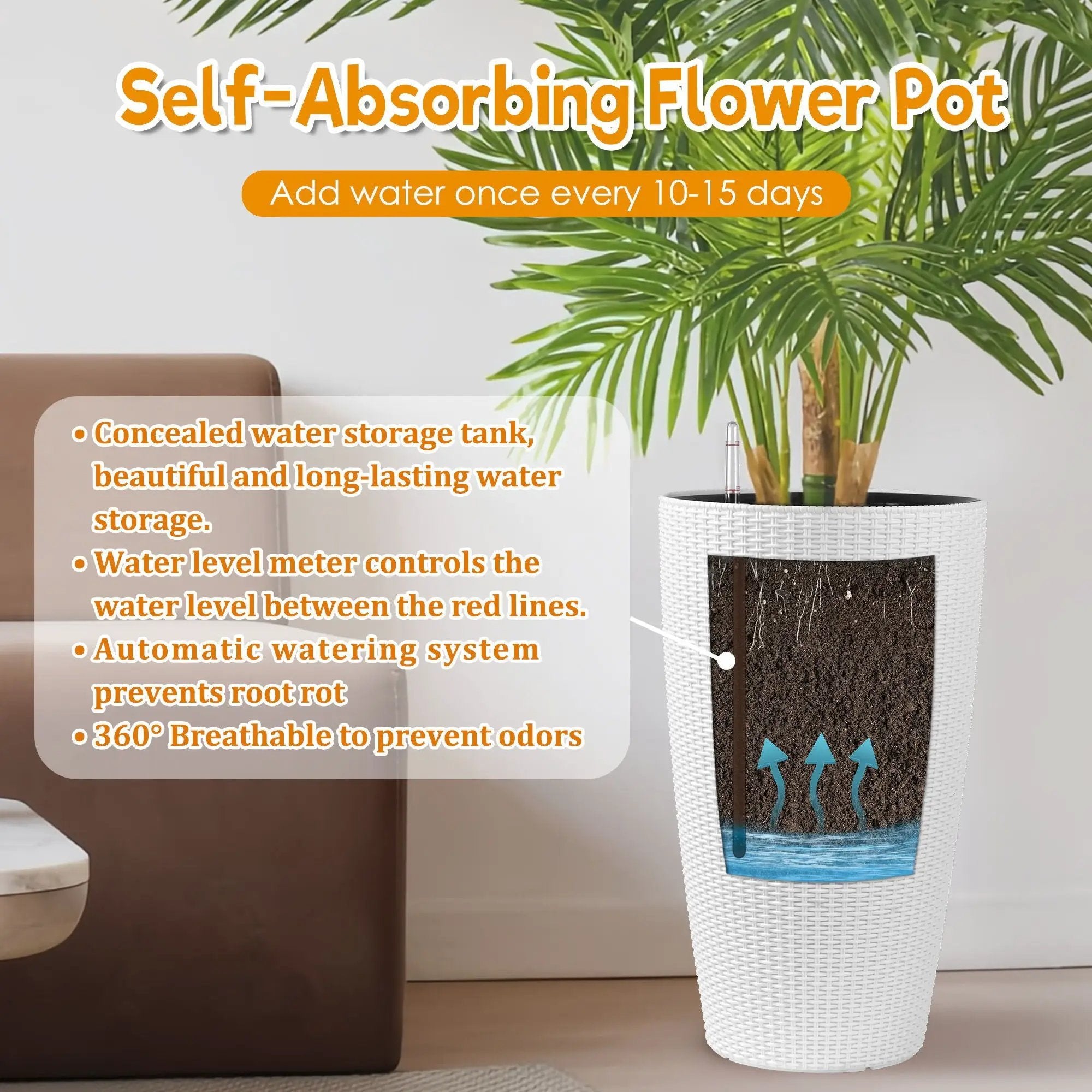 Tall Planters Set With Water Level Monitor And Auto Watering by Unique Piece Furniture