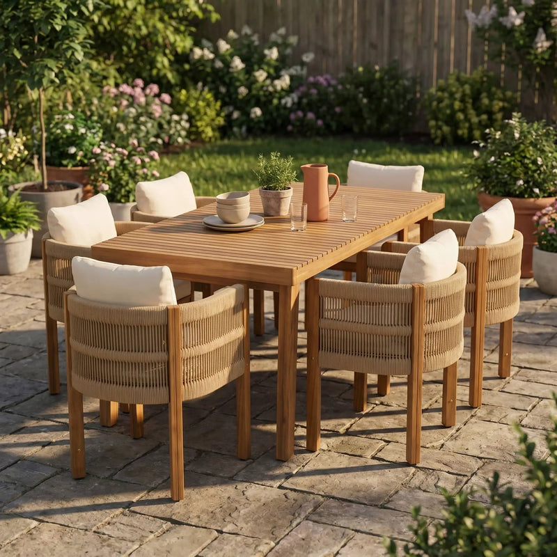 7 Piece Outdoor Dining Set With Table And Chairs - Beige / Brown by HouseOfZazla