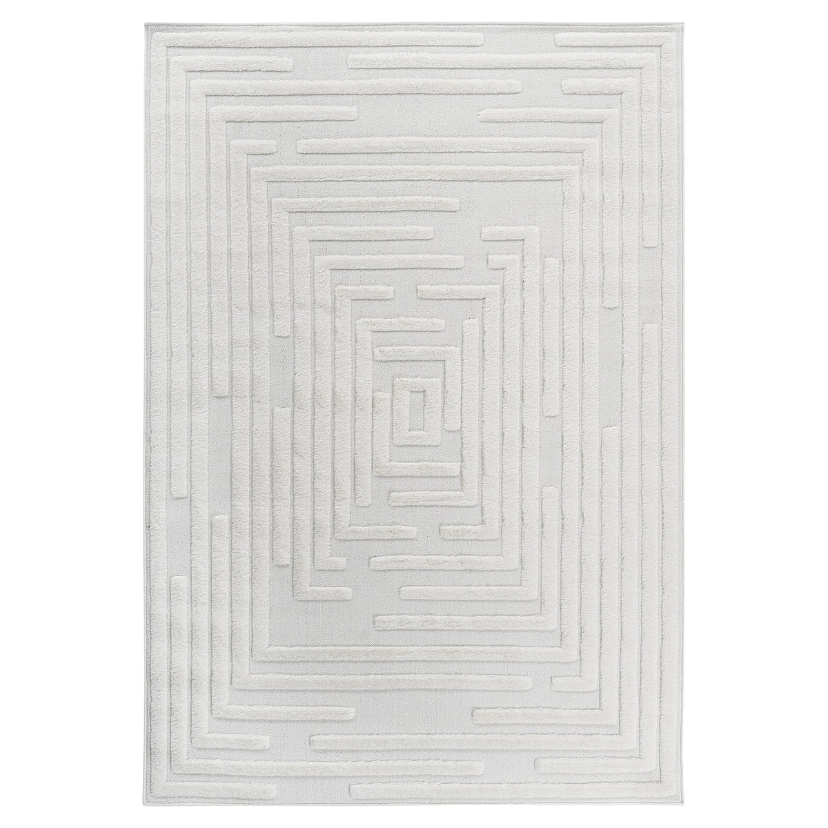 High-Low Striped Area Rug with Contemporary Geometric Design - Cream, photo 2 of 7