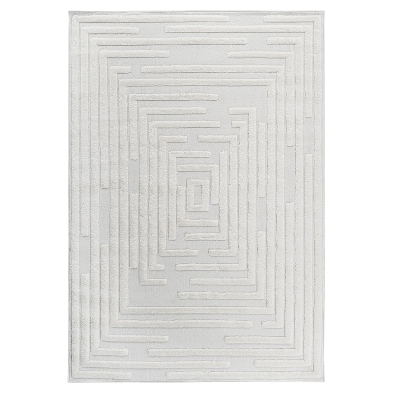 High-Low Striped Area Rug with Contemporary Geometric Design - Cream, photo 2 of 7