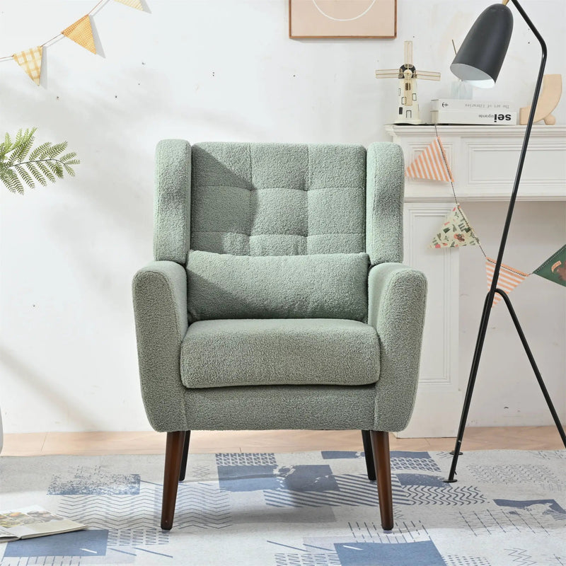 Modern Accent Chair, Teddy Fabric Living Room Chairs Comfy Reading Chair, Mid Century Accent Chair, Lounge Arm Chairs Armchair For Living Room Bedroom - Light Green by Unique Piece Furniture