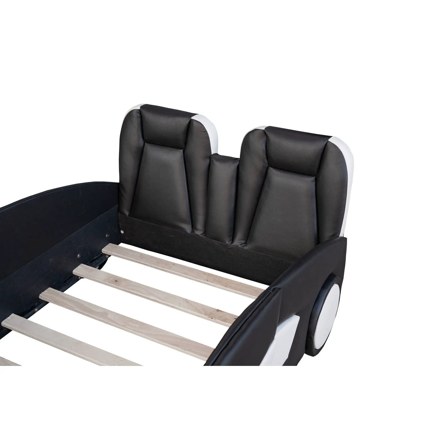 Race Car Shaped Twin Platform Bed With Wheels, Pine Wood Construction by HouseOfZazla