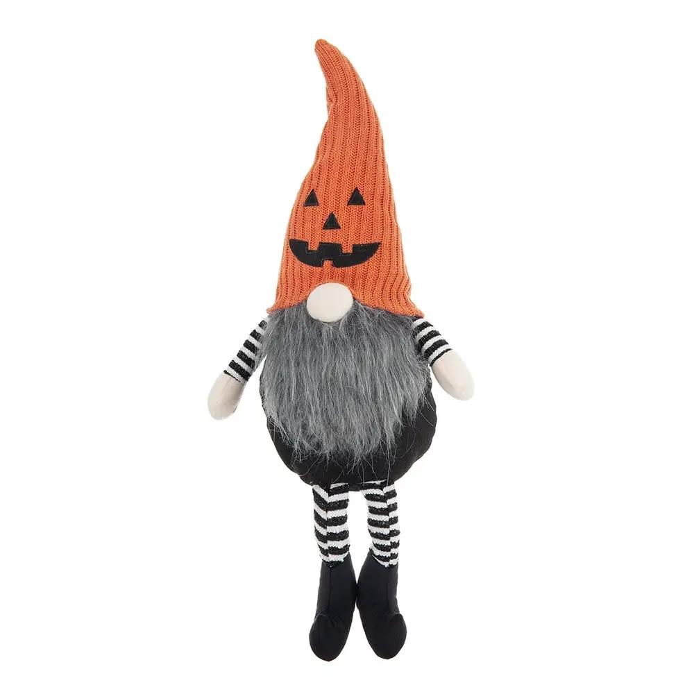 23.5" Seated Jack-O'-Lantern Gnome With Striped Limbs and Faux Fur Beard by HouseOfZazla