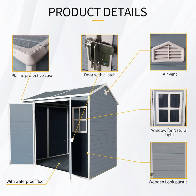 Resin Outdoor Storage Shed With Two - Window And Double - Door, Plastic Shed With Floor For Gargen, Patio, Yard, Lawn by HouseOfZazla