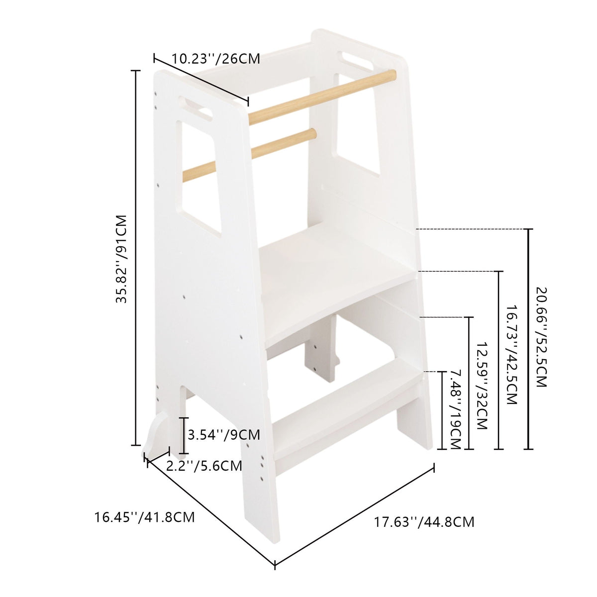 White Adjustable Child Kitchen Step Stool with Removable Bar - Standing Tower, photo 4 of 4