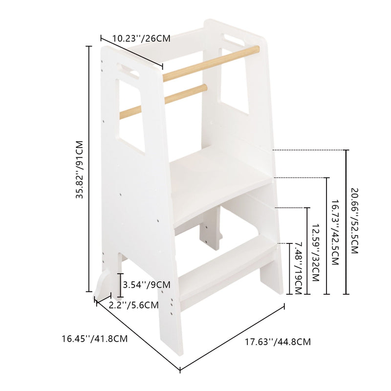 White Adjustable Child Kitchen Step Stool with Removable Bar - Standing Tower, photo 4 of 4