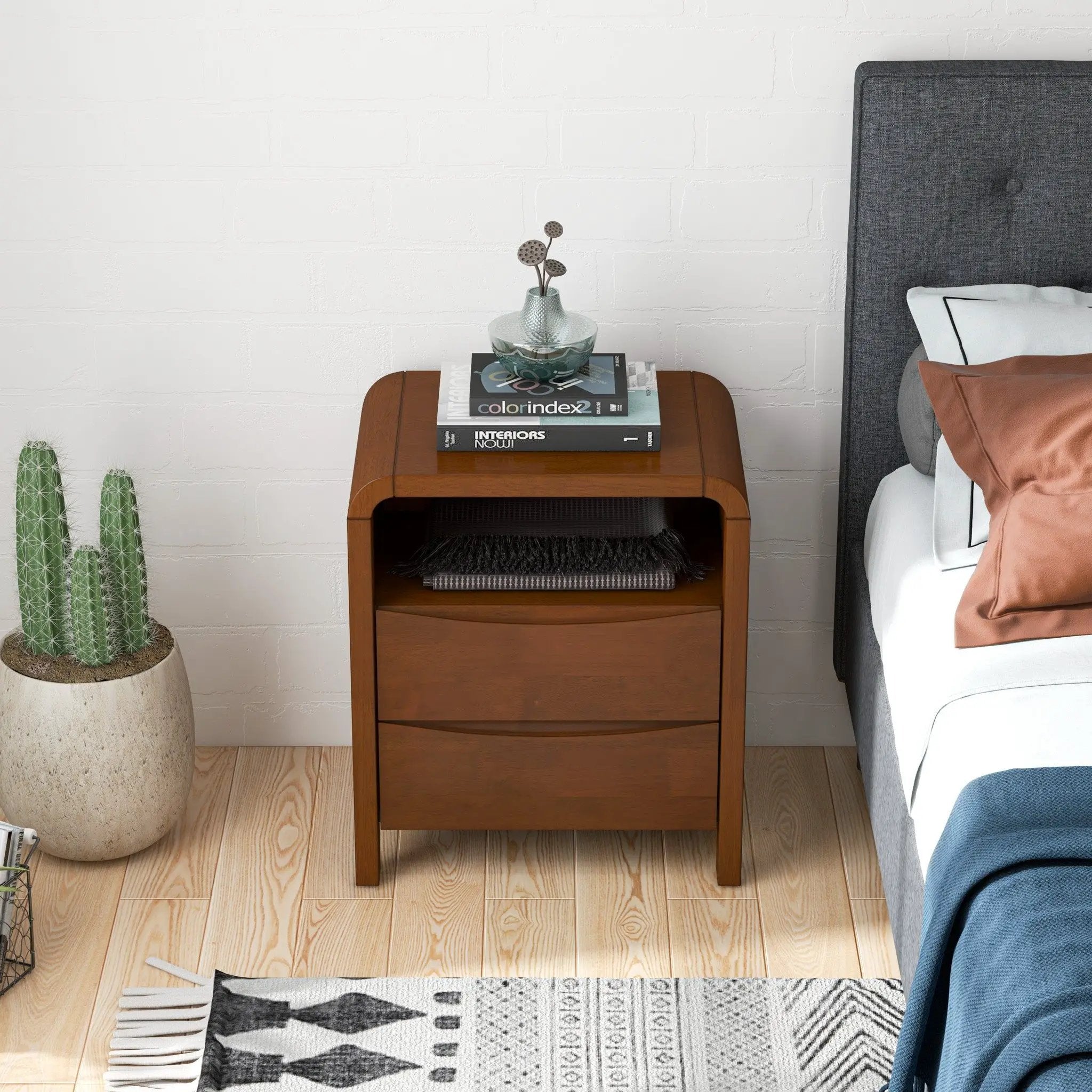 Lionel - Nightstand 2 Drawer - Brown by HouseOfZazla