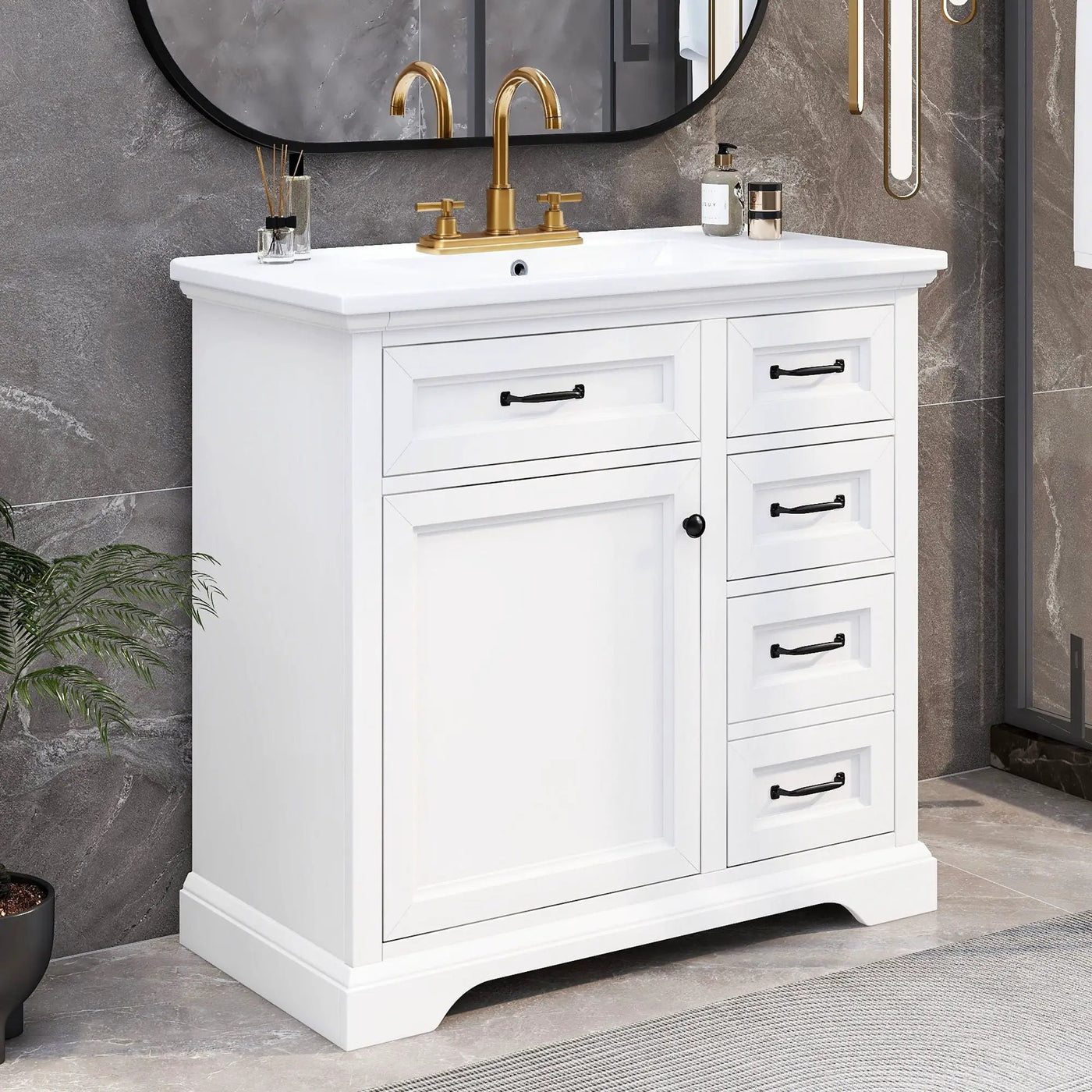 36" Bathroom Vanity With Sink, 2 Tip-Out Drawers, Soft Close Hinges by HouseOfZazla