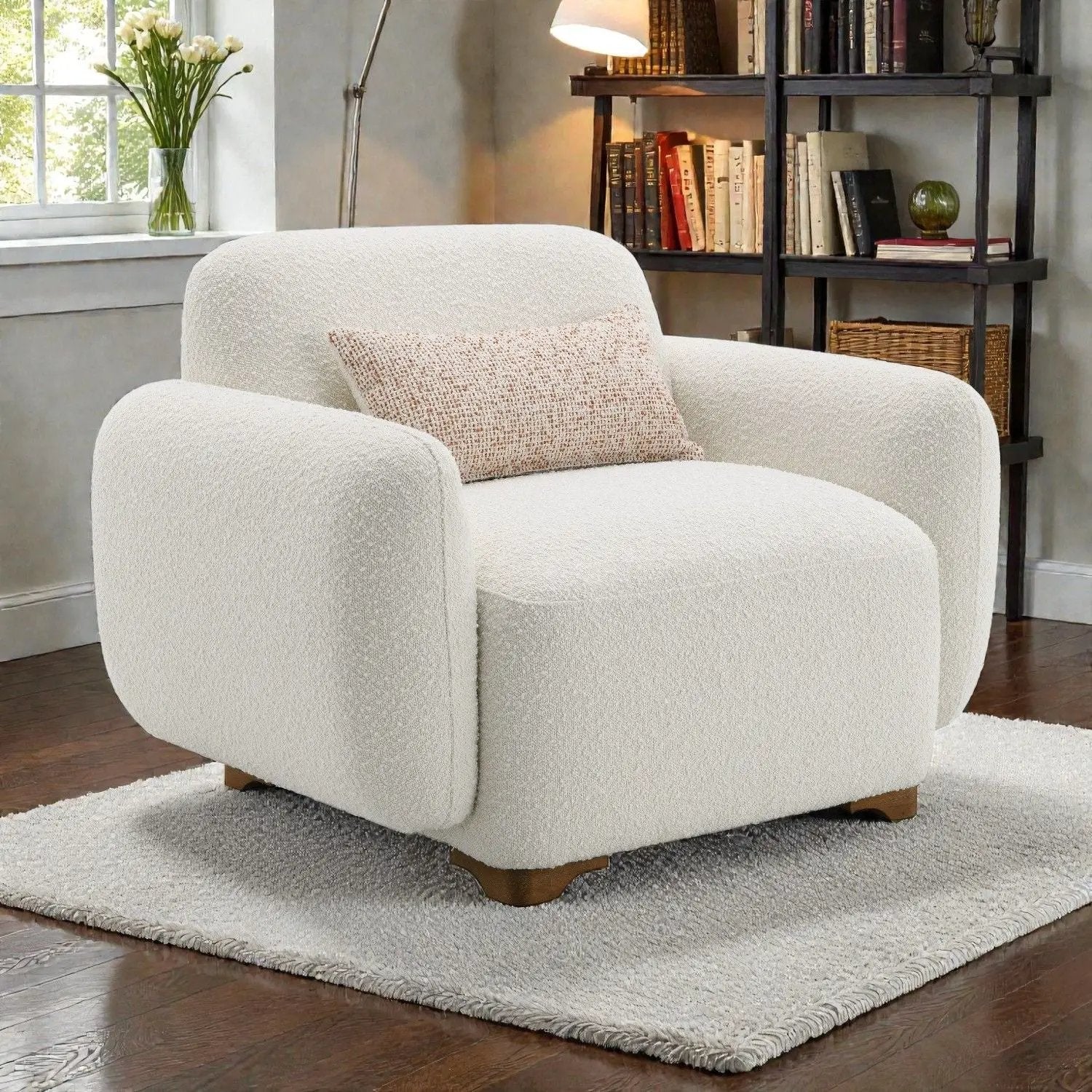 Darius - Boucle Accent Chair With 1 Toss Pillow - Beige by HouseOfZazla