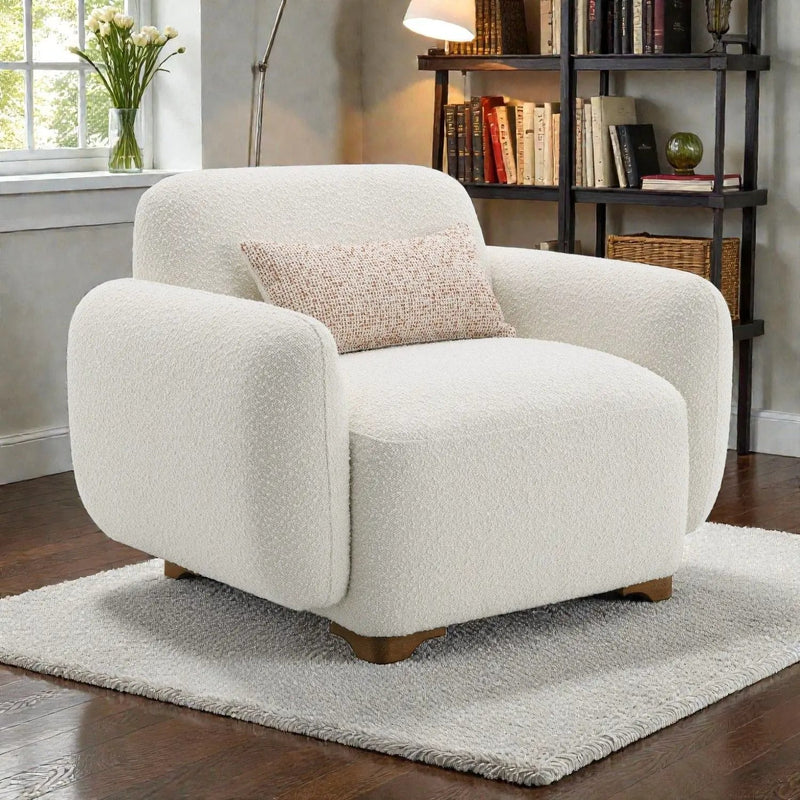 Darius - Boucle Accent Chair With 1 Toss Pillow - Beige by HouseOfZazla