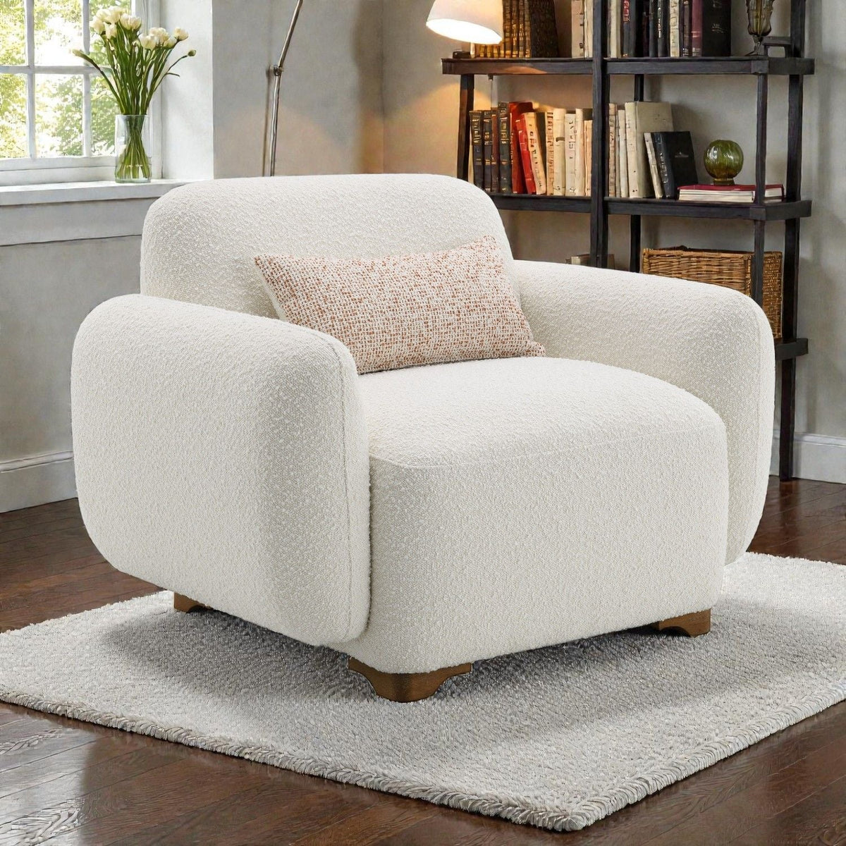 Boucle Accent Chair with Toss Pillow - Beige, photo 4 of 4