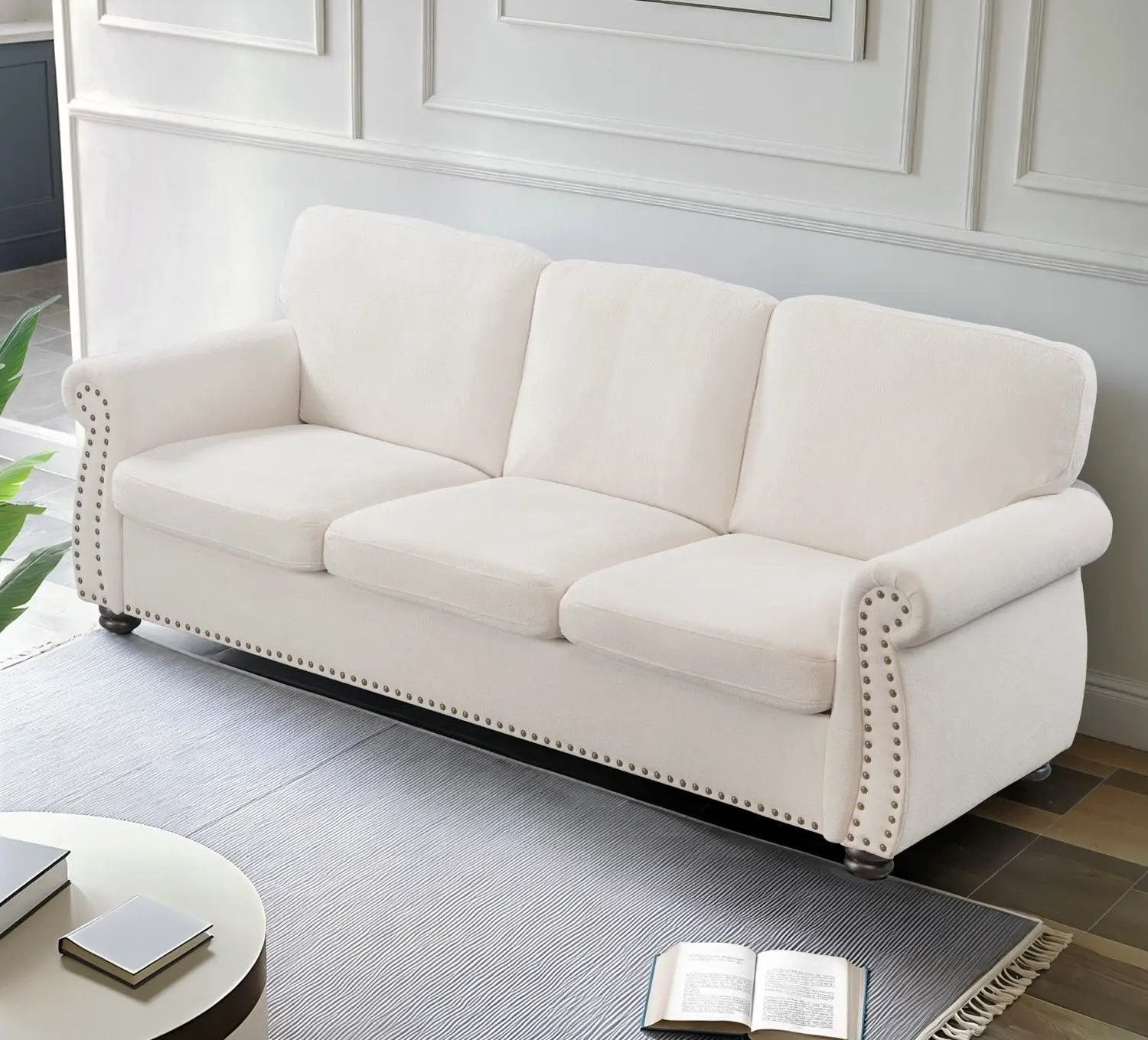 Soft Sofa, Upholstered 3 Seater Couch With High Density Foam, Loose Back Cushions And Turned Legs by HouseOfZazla