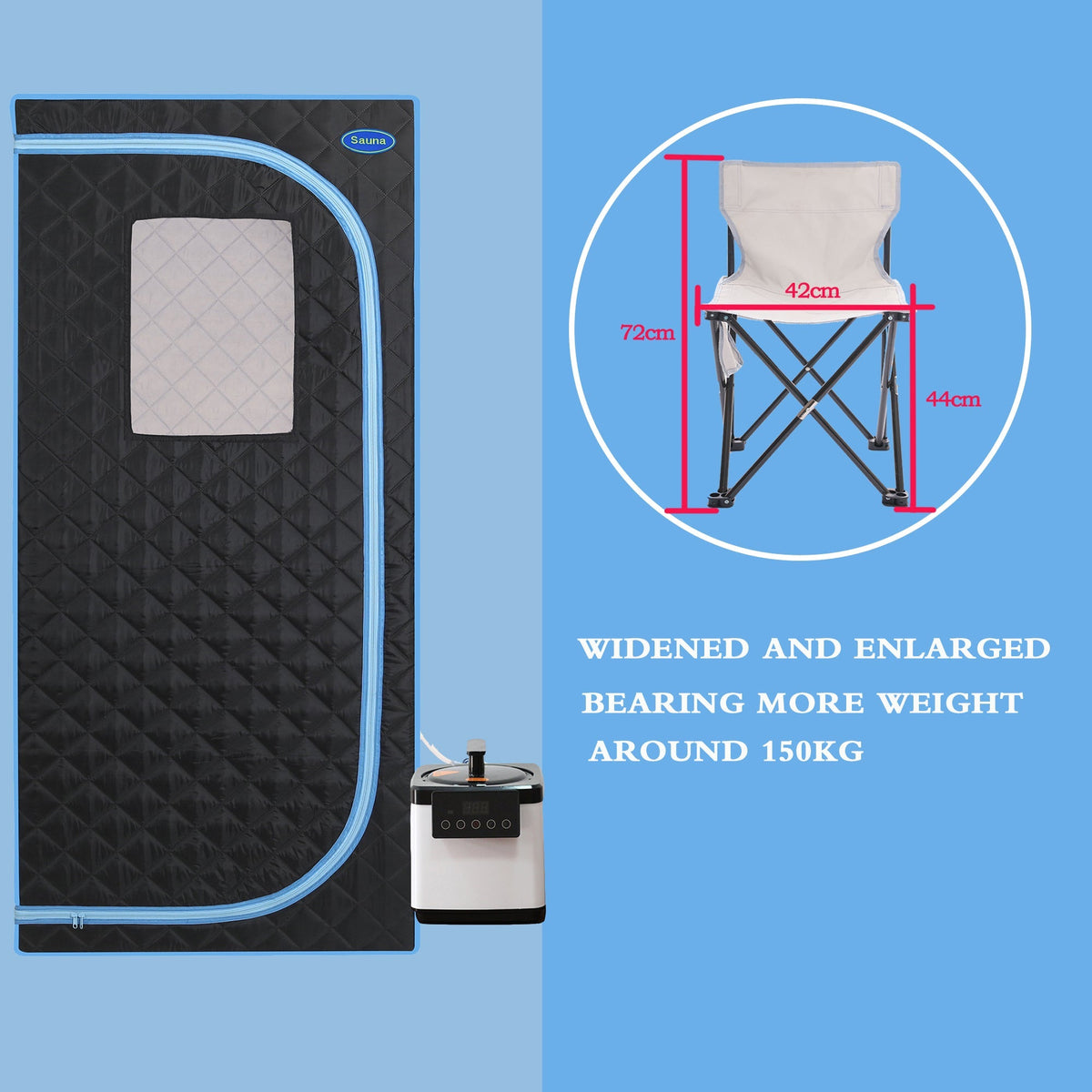 Full Size Portable Steam Sauna Tent with Stainless Steel Frame - Black, photo 12 of 17
