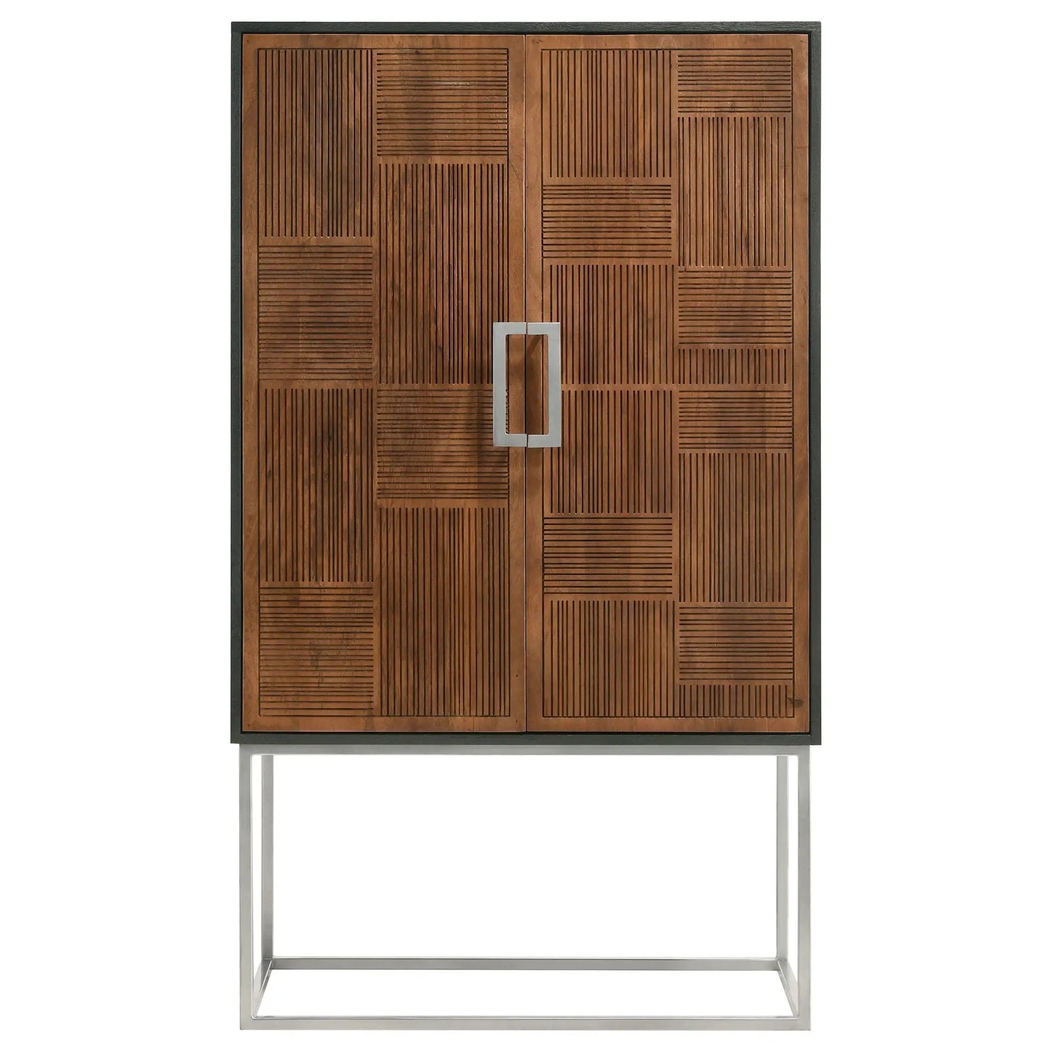 Borman 2-door Home Bar Cabinet Wine Storage Walnut and Black by Unique Piece Furniture
