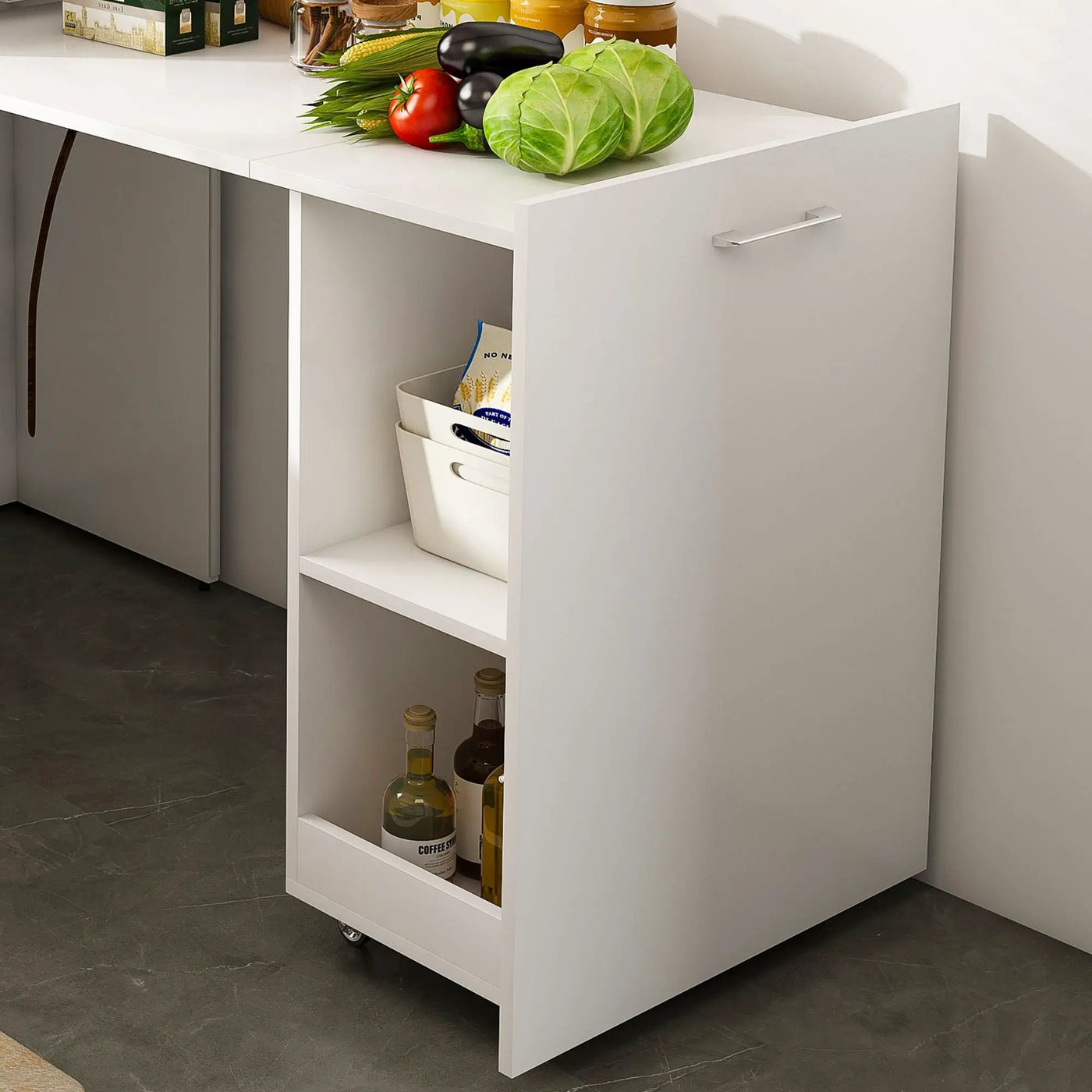 Stretchable Office Desk With Storage Shelves And Mobile Wheels by HouseOfZazla